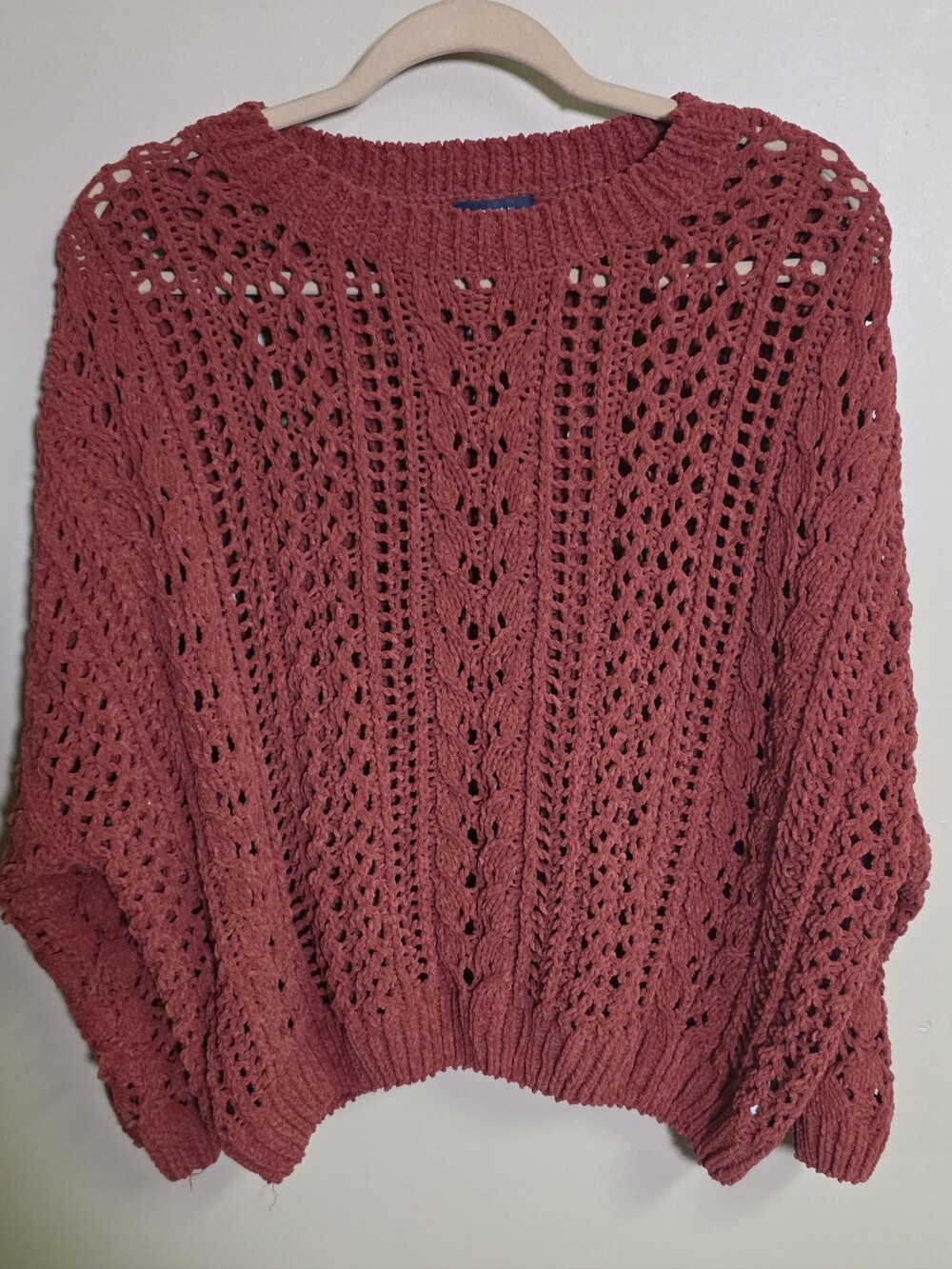 🔥 Forever 21 Vermilion Red Oversized Crochet Cable Knit Sweat - Medium